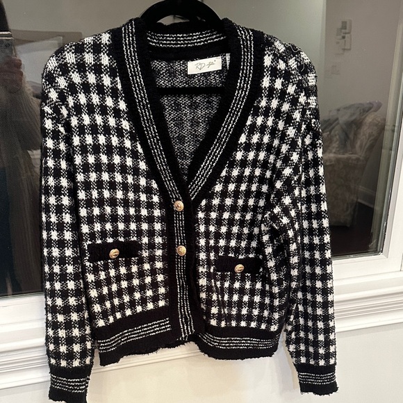 RD Style Sweaters - RD Style Houndstooth Black and White Plaid Cardigan